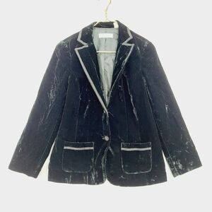 Liz Claiborne Rayon Black Velvet 2 Button Pockets Blazer Jacket P4690